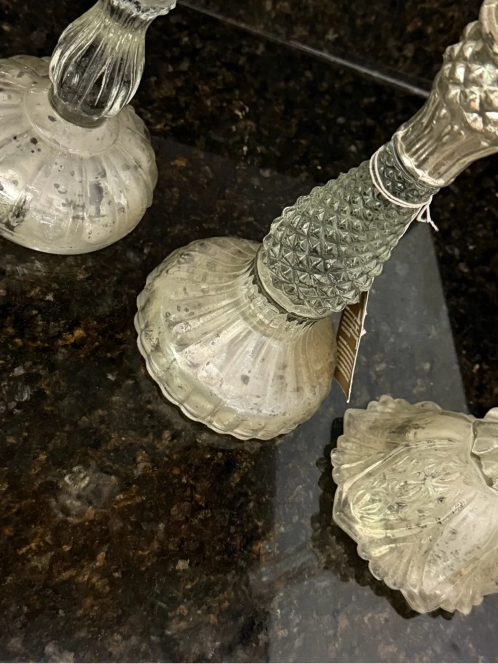 Pottery Barn Eclectic Mercury Glass Taper Candle Holders - New, Set of 3
